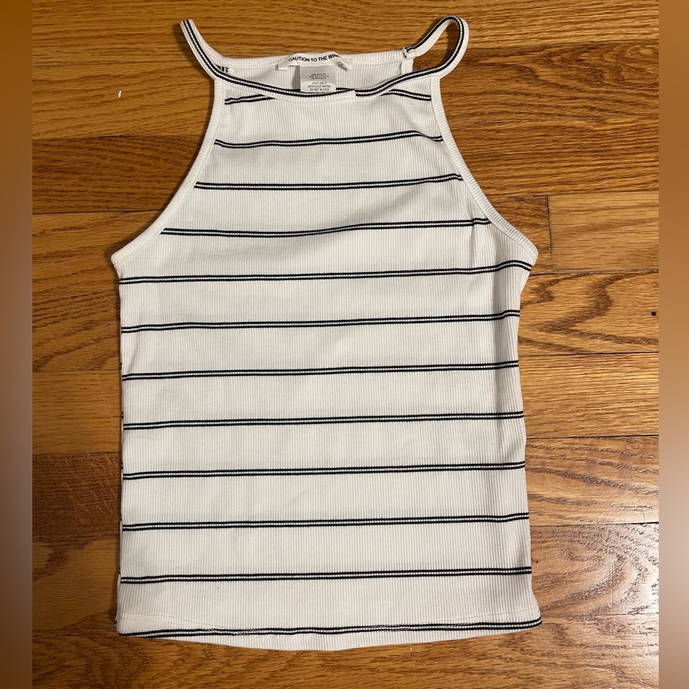 white and black striped tank- size small